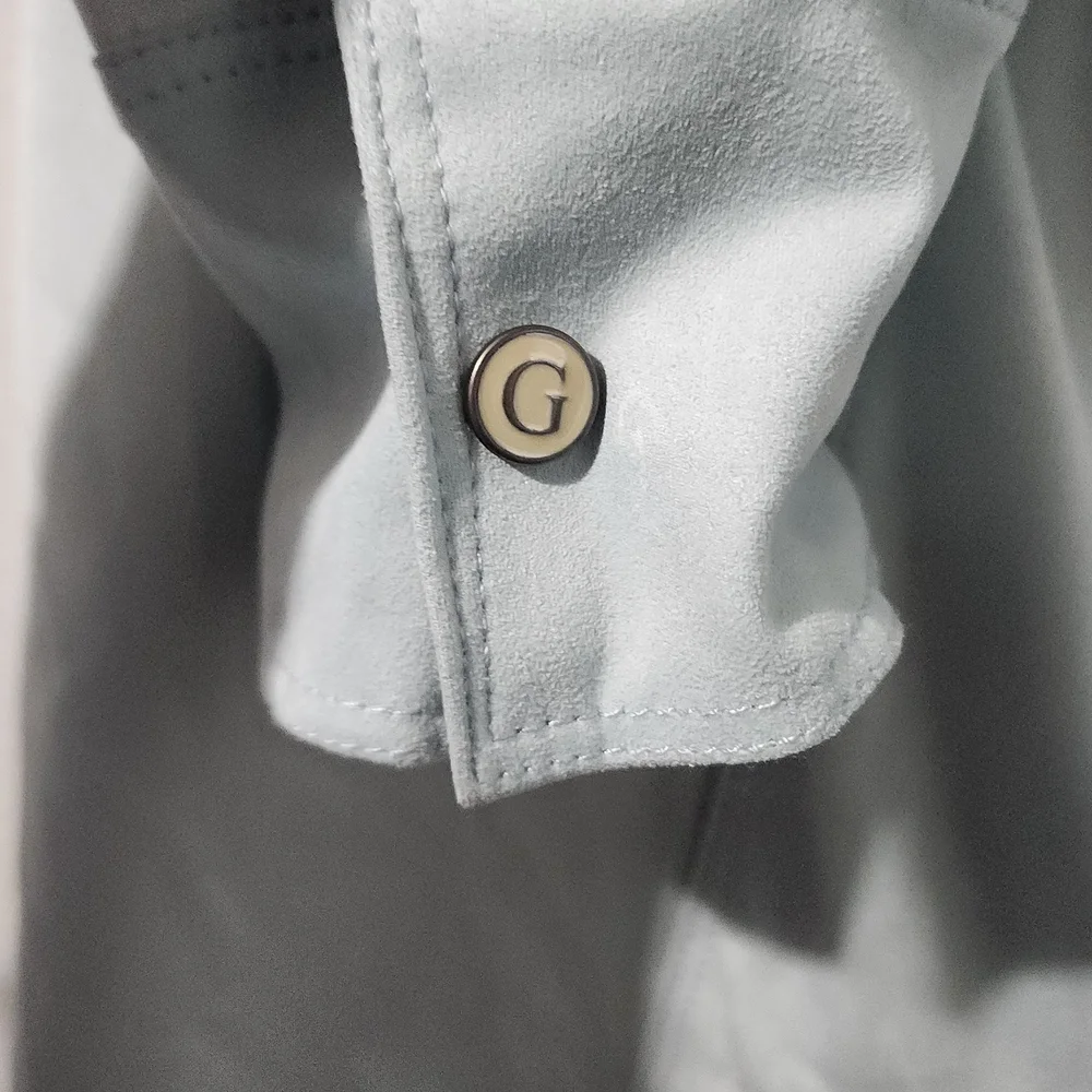 Guess Y2K Blue Faux Suede Snap Button Shirt Women size L - Picture 5 of 8